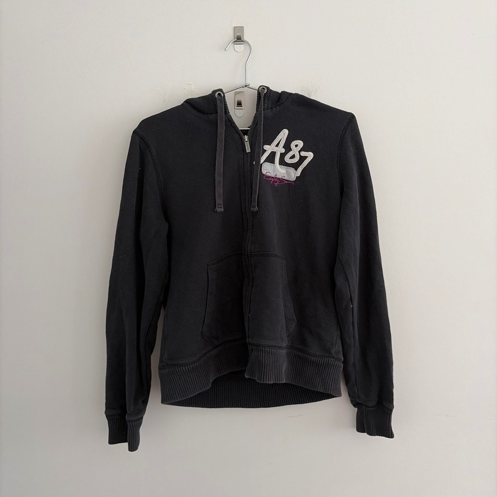Aeropostale Womens XL Black Sherpa Lined Full Zip Hoodie A87 Logo